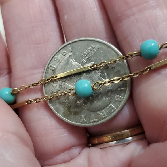 Solid 14k gold turquoise cable link chain station necklace 25" Italy vtg chain - Picture 11 of 11